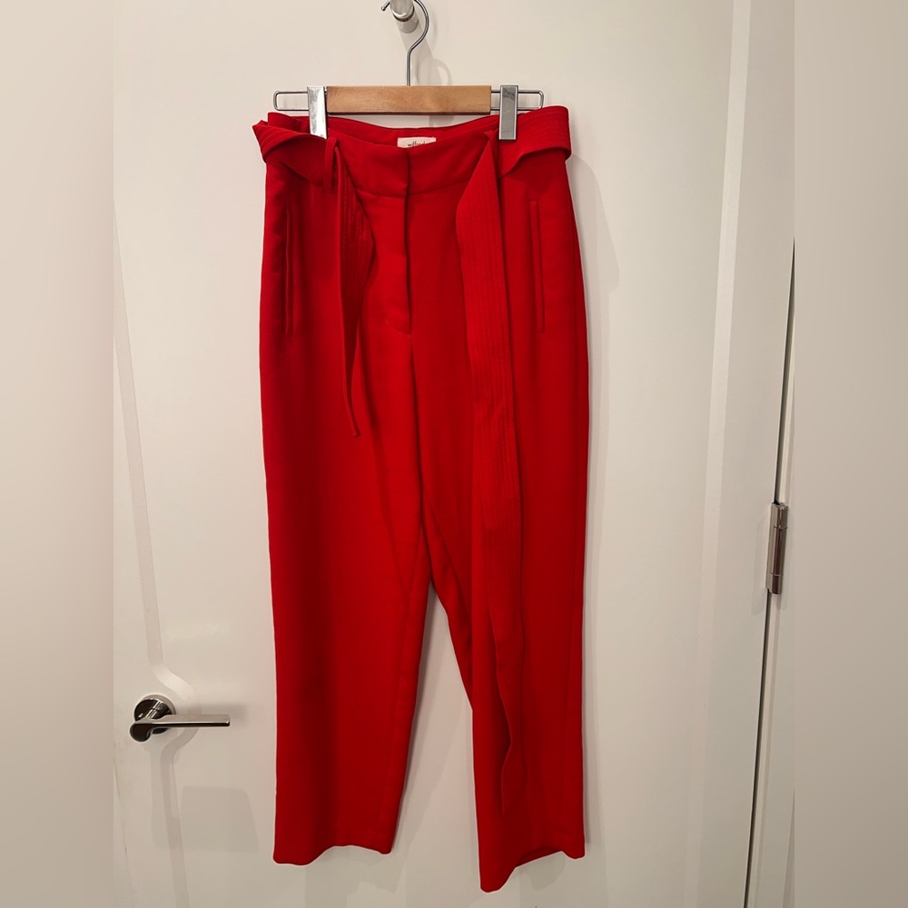 Red Tie-Front Crepe Pants